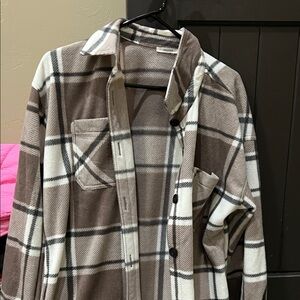 Oversized Maurices Checkered Shacket in Brown and Cream